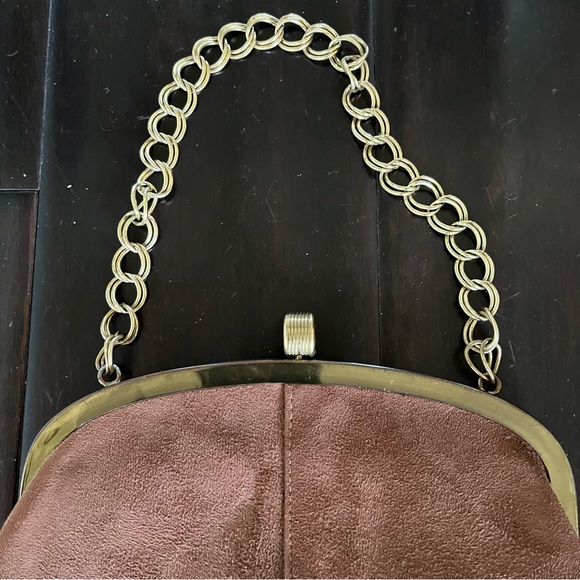 Brown Suede Clutch, Mini bag, and Satchel W/ Gold Chain - Picture 2 of 7